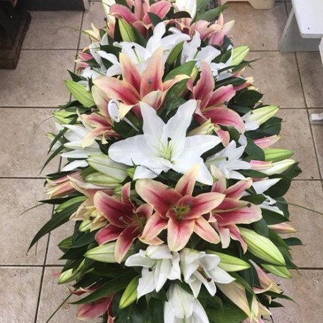 Pink & White Lily Coffin Spray