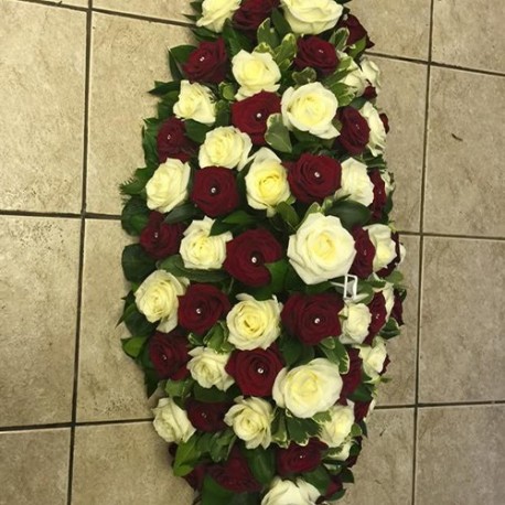 Red & White Rose Coffin Spray