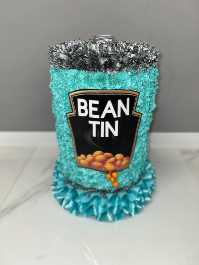 Beans Tin - 3d Funeral tribute in the shape and colour of a tin of beans