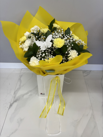 Dozen florist choice carnations - Dozen florist carnations (this could be any colours that is available on the day) with foliage and/or gyp