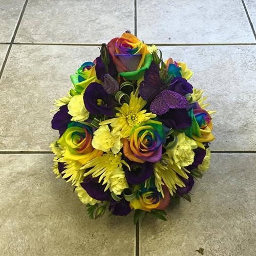 Rainbow Rose Saucer Posy