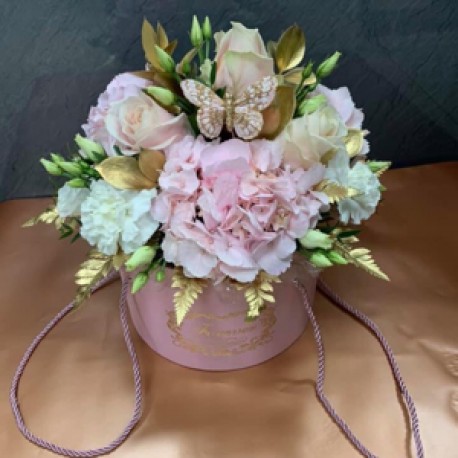 Pink, gold and white hat box