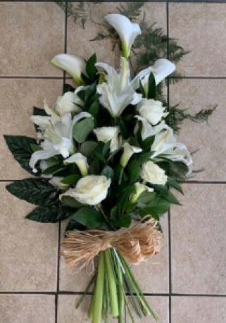 White lilly and rose tied sheaf